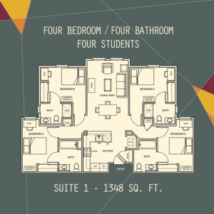 Suite 1 - 4 Bed / 4 Bath / 4 Students